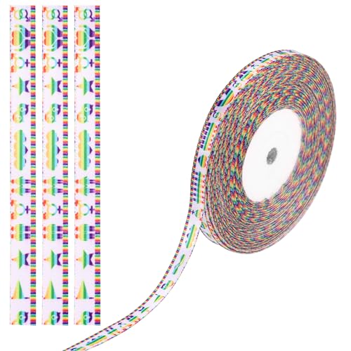 Lyreh Drahtband mit Regenbogenstreifen, 1 Rolle 4500cm Süße LGBTQ Muster Buntes Polyester-Regenbogenband zum Basteln und Verpacken von Geschenken Bei der Pride Parade (Weißer Hintergrund) von Lyreh