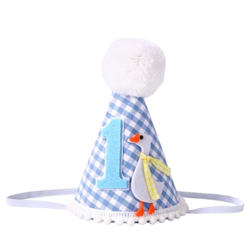 Lyreh Erster Geburtstag Krone, Erster Blauer Partyhut Gingham-Muster Lustige 1 Silly Goose Geburtstagskrone Partyzubehör mit Tiermotiven Praktische Dekoration für Babys (Blau) von Lyreh