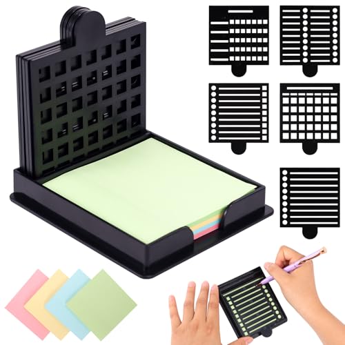 Lyreh Haftnotizhalter mit 5 Vorlagen, Praktisches 7,62x7,62cm Haftnotiz-Schablonenset Wiederverwendbarer Strichkasten-Zeichenschablonen-Organizer Geeignet für Schulbedarf Im Homeoffice (Schwarz) von Lyreh