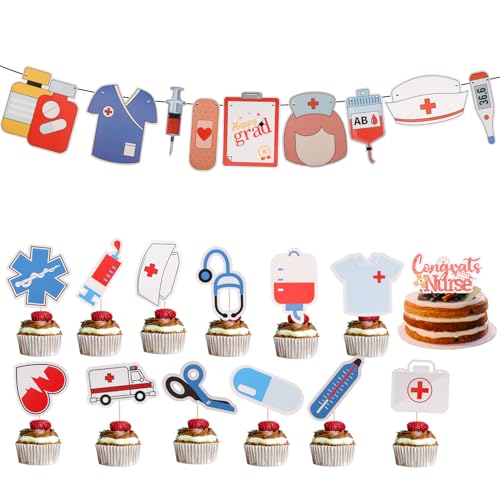 Lyreh Krankenschwester Deko Party, Cupcake-Topper Happy Nurse Week Kuchendekorationen für den Abschluss der Krankenpflegeschule Geburtstagsfeiern mit Dankeschön-Kuchenspieße Lyreh Krankenschwester Deko Party, Cupcake-Topper Happy Nurse Week Kuchendekorationen für den Abschluss der Krankenpflegeschule Geburtstagsfeiern mit Dankeschön-Kuchenspieße von Lyreh