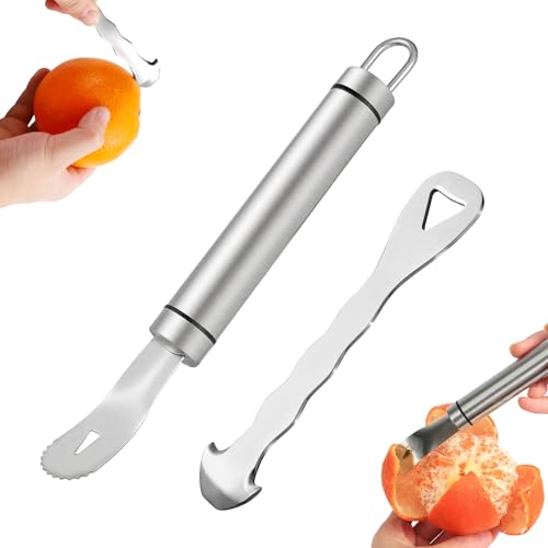 Lyreh Orangenöffner & Orangenschäler, Edelstahl Zitrusschäler-Werkzeugset Praktisches Küchenhelfer-Zubehör für Zitrusfrüchte Zitronen Grapefruits Drachenfrüchte Pomelo (Silber) von Lyreh