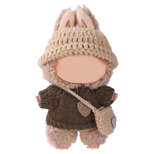 Lyreh Puppenkleidungsset, 3-Teilige Braune Plüschpuppenkleidung Inklusive Hut Pullover Tasche Süßem Puppen-Outfit-Zubehör für 17cm Große Puppen Nur Kleidung Enthalten von Lyreh