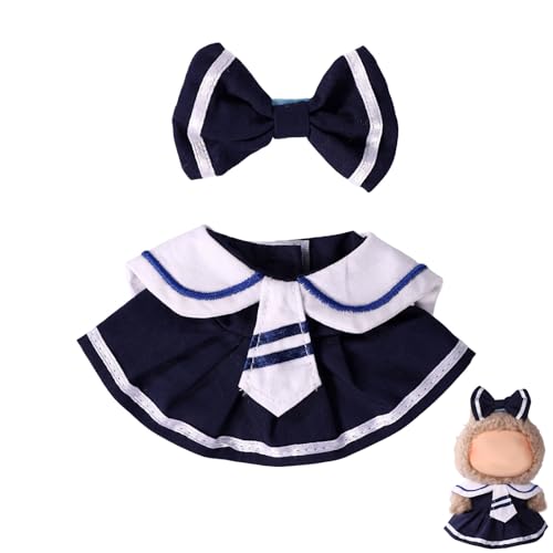 Lyreh Puppenkleidungsset, Süßes Marineblaues Plüsch-Outfit mit Schleife und Knoten Geburtstagsgeschenk Plüschkleidungszubehör für 17cm Große Puppen Enthält Nur Kleidung von Lyreh