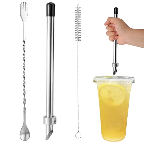 Lyreh Strohhalmlocher und Rührlöffel, Strohhalmlocher für Becherdeckel aus Edelstahl mit Reinigungsbürste Geeignet für Coffeeshops Limonadenstandzubehör Lyreh Strohhalmlocher und Rührlöffel, Strohhalmlocher für Becherdeckel aus Edelstahl mit Reinigungsbürste Geeignet für Coffeeshops Limonadenstandzubehör von Lyreh
