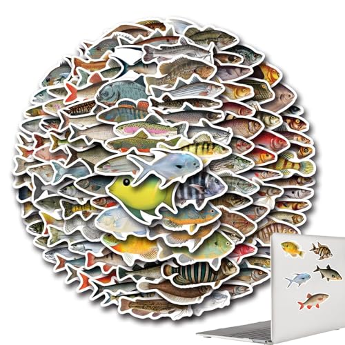 Fisch-Aufkleber für Meeresfisch-Aufkleber | 110 x Angel-Abziehbilder | Klasse Preise für wasserdichte Laptop-Aufkleber für Angelfreunde von Lyricalist