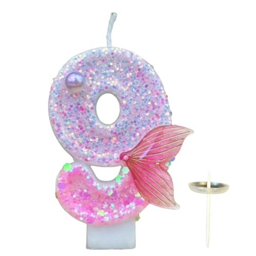 Geburtstagskuchen Kerzen, Nummernkerzen für Geburtstagstorten, glitzernde Kerzen mit Fischschwanzdekorationen, Kuchendekoration, Partyzubehör, Kuchendekoration, helle Dekoration von Lyricalist