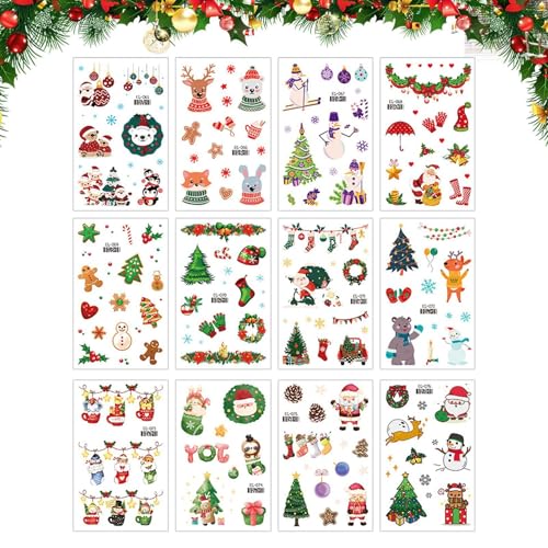 Lyricalist Weihnachts-Transfer für Handwerk – niedliche Aufkleber, Weihnachtszeichnungen | Wasser-Abziehbilder mit 12 Blättern, ideal für Tassen, Keramik, elegante und lustige Weihnachtsdekoration von Lyricalist
