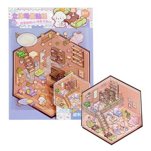 Miniatur-Haus-Aufkleber-Set, Miniatur-Aufkleber-Szene | Effekt-Stressabbau Abziehbilder | Erstellen Sie Ihre eigenen Bühnenaufkleber, kleine Hausaufkleber für von Lyricalist