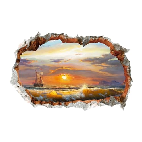 Wandaufkleber, Strandszene, Wandaufkleber, Landschaftsstab, Landschaftsaufkleber, gebrochenes Loch, Sandstrand, Wandaufkleber, Fenster, Wanddekoration für Wohnzimmer von Lyricalist