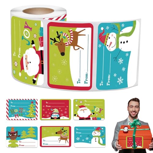 Weihnachtsanhänger-Aufkleber, 250 x Weihnachts-Namensschild-Aufkleber, Cartoon, dekorativ, beschreibbar, niedliches Urlaubsgeschenk für Winter, Neujahr, festliche Karten von Lyricalist