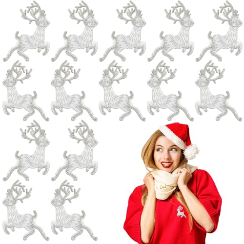Lyrow 14 Stück Weihnachts-Hirsch-Aufnäher, Rentier-Applikationen, bestickt, zum Aufnähen, Großpackung für DIY-Kleidung, Mützen, Jacken, Rucksäcke, Weihnachts-Party-Dekoration von Lyrow
