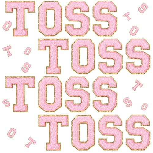 Lyrow 24 Stück selbstklebende rosa Aufnäher zum Aufnähen auf Chenille, Buchstaben-Aufnäher, Glitzer, Hexe, Film-Aufnäher, bestickte Applikation für selbstgemachte Stoff-Party-Dekoration von Lyrow