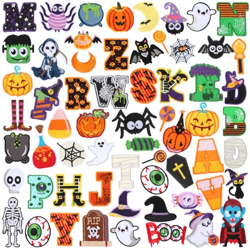 Lyrow 62 Stück Halloween Bügelbilder Cartoon A-Z Buchstabe Stickerei Applikation Patch Kürbis Spinne Geist Nähen Patches für Kleidung, Jacken, Jeans, Taschen, Kleider, Hüte DIY Applikation Emblem Lyrow 62 Stück Halloween Bügelbilder Cartoon A-Z Buchstabe Stickerei Applikation Patch Kürbis Spinne Geist Nähen Patches für Kleidung, Jacken, Jeans, Taschen, Kleider, Hüte DIY Applikation Emblem von Lyrow