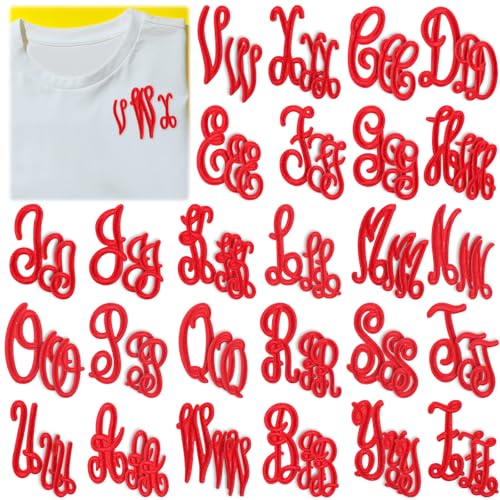 Lyrow 78 Stück Aufnäher zum Aufbügeln, kursive Buchstaben, Monogramm, Alphabet, bestickt, Applikation für Peelings, medizinische Uniform, Kleidung, kurzärmeliges Taschen-T-Shirt (rot) von Lyrow