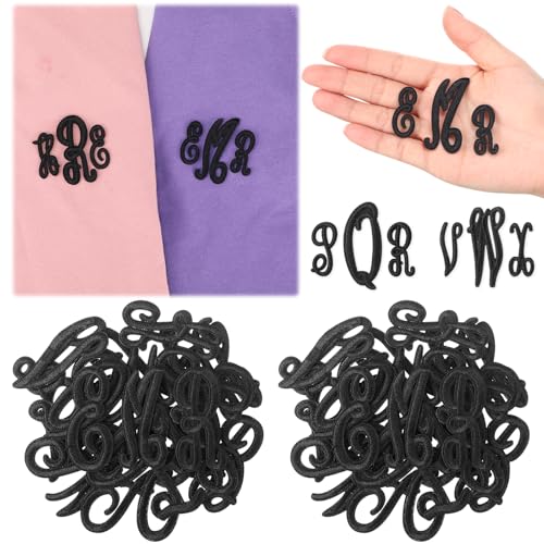 Lyrow 78 Stück Aufnäher zum Aufbügeln, kursive Buchstaben, Monogramm, Alphabet, bestickt, Applikation für Peelings, medizinische Uniform, Kleidung, kurzärmeliges Taschen-T-Shirt (schwarz) von Lyrow