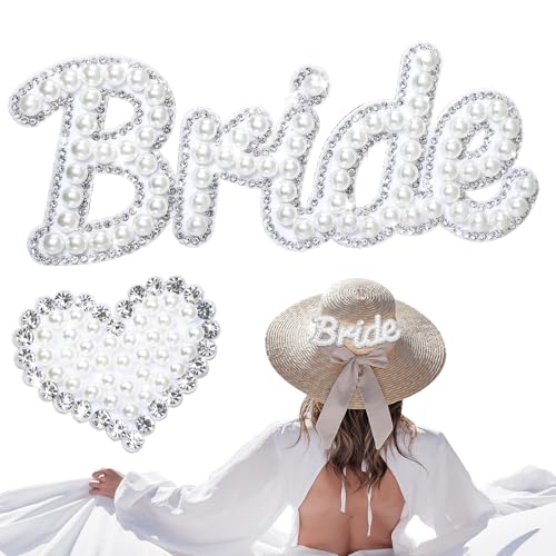 Lyrow Aufnäher mit Perlen für die Braut, zum Aufbügeln, für Kleidung, Reparatur, Chenille, bestickt, glitzernd, Herz, für Hochzeit, Kleidung, Geschenke, Rucksack, Hüte, Taschen, Jacken, Dekoration von Lyrow