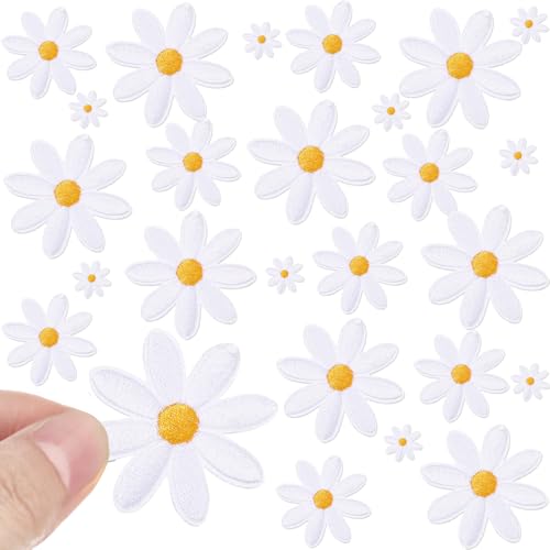 Lyrow Aufnäher zum Aufbügeln in 3 Größen, Gänseblümchen, niedliche Kleidung, bestickt, zum Aufnähen auf Taschen, Hüte, Rucksäcke, Kleidung, Jeans, DIY-Zubehör, Dekoration, 24 Stück von Lyrow