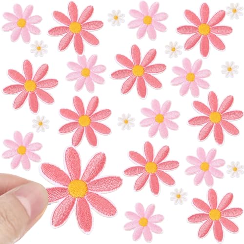Lyrow Aufnäher zum Aufbügeln in 3 Größen, Gänseblümchen, niedliche Kleidung, bestickt, zum Aufnähen auf Taschen, Hüte, Rucksäcke, Kleidung, Jeans, DIY-Zubehör, Dekoration, Beige, Hellrosa, Rosa, 24 von Lyrow