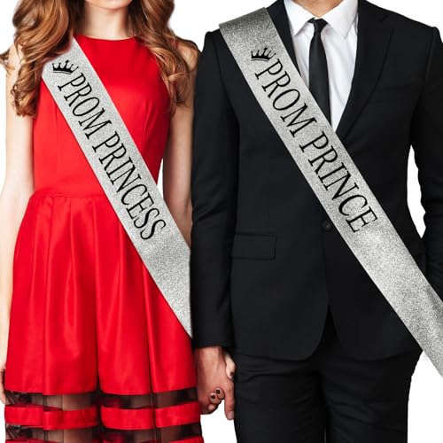 Lyrow Schärpen für Abschlussball, Prinz und Prinzessin, Abschlussfeier, Schule, Party-Zubehör, Schärpen mit Aufdruck für Junggesellinnenabschied, Hochzeit, Brautparty, Partyzubehör (Silber) von Lyrow