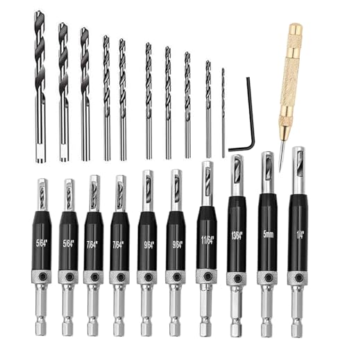 Lyshujli Selbstzentrierendes Bohrer-Set, 6,35 mm Sechskantschaft, VIX-Bit, 5/64-1/4 Zoll Schnellwechsel-Scharnier-Zentrierbohrer, Sechskantschlüssel für Holzbearbeitung, Metall, Holz, Schrank, Fenster Lyshujli Selbstzentrierendes Bohrer-Set, 6,35 mm Sechskantschaft, VIX-Bit, 5/64-1/4 Zoll Schnellwechsel-Scharnier-Zentrierbohrer, Sechskantschlüssel für Holzbearbeitung, Metall, Holz, Schrank, Fenster von Lyshujli