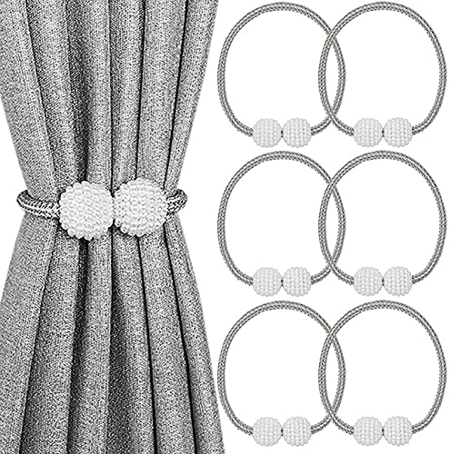 6 Stück Vorhang Raffhalter Magnetisch, Vorhanghalter Elegante Perlenperle Holdbacks Gardinenklammern mit Starken Magnet für Heimtextilien von Lyspace
