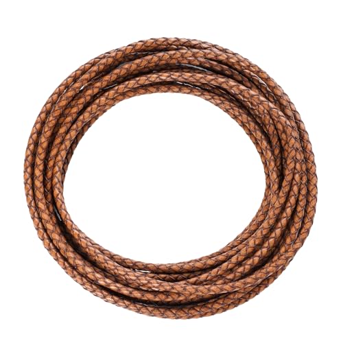 Lystaii 5,5 Meter Echtlederband, 4 mm, rund, geflochtenes Bolo-Lederband, braunes Lederband, geflochten, antikes Lederband, 5 m lang, für Armband, Halskette, Perlen, DIY (braun) von Lystaii