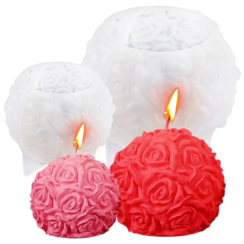 2 Stück Silikonform Blumenkugel Allium 70 mm/90 mm, 3d-Rosen Gießform Blumenkugel, Diy Kerzenform Silikon Rosen, Geeignet für Diy-Kerzen, Seife, Gips-Harz-Kunsthandwerk, Eiswürfelform von Lytonix