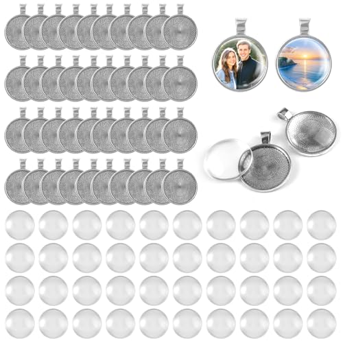 40 Stück Legierung Blank Lünette Anhänger Tabletts 25 mm mit Glas Cabochon Rohlinge, Runder Anhängersockel zum Befüllen von Fotoschmuck, Anhänger Tabletts Set für Diy Handwerk Schmuckherstellung von Lytonix