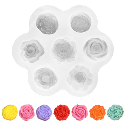 7 Löchern Silikonformen GießFormen Blumen, 12 x 12 x 2,5cm Kerzen Silikonformen Blumen, Silikonform Blume, Kerzen Formen Silikon Rosen Nelke Pfingstrose, für Torten, Kerzchen, Handgemachte Seife von Lytonix