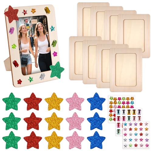 8 Stück Bilderrahmen Holz Set, 19x14cm Fotorahmen Bastelset, Holzrahmen mit Glitzersteine & Sticker, Holzbilderrahmen zum Bemalen, DIY Bilderrahmen Klein Basteln Set für Kinder, Deko, Hochzeit 8 Stück Bilderrahmen Holz Set, 19x14cm Fotorahmen Bastelset, Holzrahmen mit Glitzersteine & Sticker, Holzbilderrahmen zum Bemalen, DIY Bilderrahmen Klein Basteln Set für Kinder, Deko, Hochzeit von Lytonix