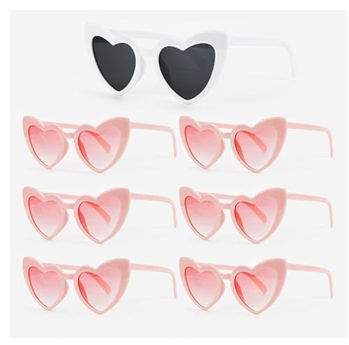 Lytonix Hochzeit Sonnenbrille Set, 7 Paar Herz-Design, Bride to Be und Brautjungfern Accessoires, Retro-Stil, Weiß und Rosa von Lytonix