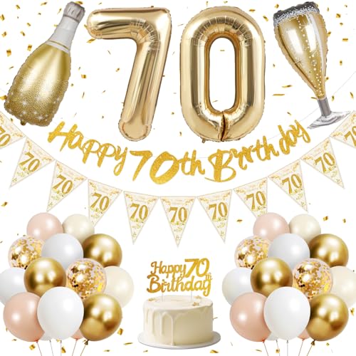 70. Geburtstag Frau, 70 Geburtstag Deko, Happy 70th Birthday Banner, 40 Zoll 70 Folienballons, Champagner Flasche und Glas Folienballons, Gold, Rosa, Weiß- und Konfetti -Luftballons, Kuchentopper 70. Geburtstag Frau, 70 Geburtstag Deko, Happy 70th Birthday Banner, 40 Zoll 70 Folienballons, Champagner Flasche und Glas Folienballons, Gold, Rosa, Weiß- und Konfetti -Luftballons, Kuchentopper von Lyuet