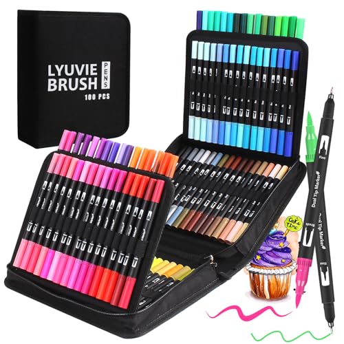 Lyuvie 100 Farben Brush Pen Set, Pinselstifte Aquarel Filzstifte Kinder für Erwachsene,Pinselstifte Set für Künstler, Anfänger, Malen, Zeichnen, Kalligrafie von Lyuvie