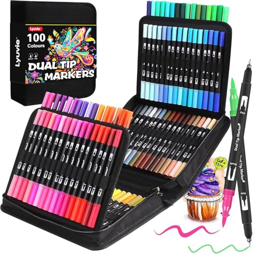 Lyuvie 100 Farben Brush Pen Set, Pinselstifte Aquarel Filzstifte Kinder für Erwachsene,Pinselstifte Set für Künstler, Anfänger, Malen, Zeichnen, Kalligrafie von Lyuvie