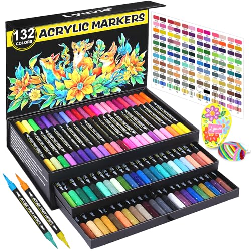 Lyuvie 132 Farben Acrylstifte für Steine Wasserfest,66 Stück Multimarker Acrylic Paint Marker,Brush Acrylmarker Pinselspitze für Steine zum Bemalen Holz Glas Papier Lyuvie 132 Farben Acrylstifte für Steine Wasserfest,66 Stück Multimarker Acrylic Paint Marker,Brush Acrylmarker Pinselspitze für Steine zum Bemalen Holz Glas Papier von Lyuvie