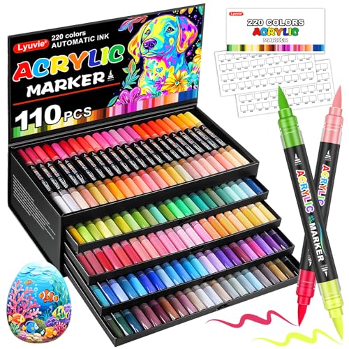 Lyuvie 220 Farben Acrylstifte für Steine Wasserfest,110 Stück Multimarker Acrylic Paint Marker,Brush Acrylmarker Pinselspitze für Steine zum Bemalen Holz Glas Papier Lyuvie 220 Farben Acrylstifte für Steine Wasserfest,110 Stück Multimarker Acrylic Paint Marker,Brush Acrylmarker Pinselspitze für Steine zum Bemalen Holz Glas Papier von Lyuvie