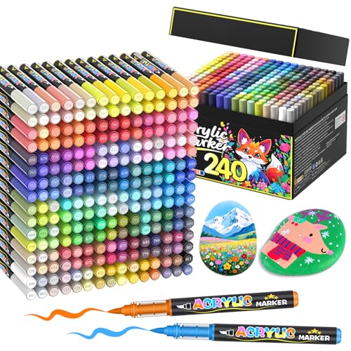 Lyuvie 240 Farben Acrylstifte für Steine WasserfestSet, Permanente Acrylic Paint Brush Marker Acrylstifte für Holz, Stein, Papier,Glas,Stoff, Kieselsteine, Kunststoff, Bastelbedarf Lyuvie 240 Farben Acrylstifte für Steine WasserfestSet, Permanente Acrylic Paint Brush Marker Acrylstifte für Holz, Stein, Papier,Glas,Stoff, Kieselsteine, Kunststoff, Bastelbedarf von Lyuvie