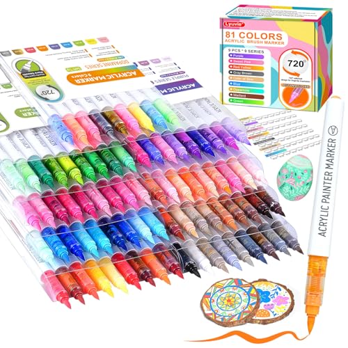 Lyuvie 81 Farben Acrylstifte für Steine Wasserfest,1-6mm Pinsel Acrylmarker -Wasser Basierte Permanente Acrylic Paint Marker für Holz,Rock,Stein, Papier, Stoff, Kieselsteine Glas,Kunststoff Lyuvie 81 Farben Acrylstifte für Steine Wasserfest,1-6mm Pinsel Acrylmarker -Wasser Basierte Permanente Acrylic Paint Marker für Holz,Rock,Stein, Papier, Stoff, Kieselsteine Glas,Kunststoff von Lyuvie