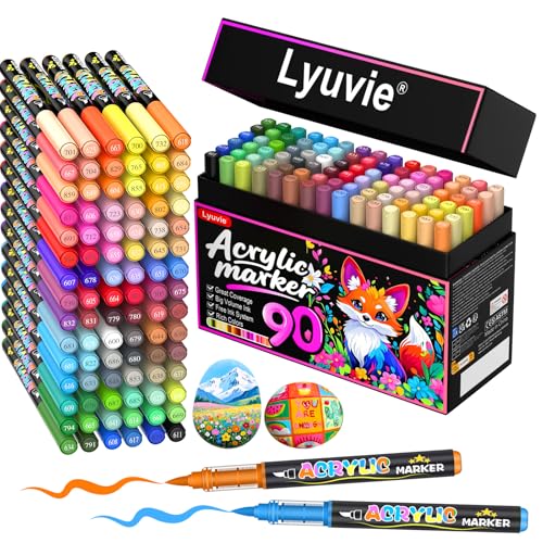 Lyuvie 90 Farben Acrylstifte für Steine WasserfestSet, Permanente Acrylic Paint Brush Marker Acrylstifte für Holz, Stein, Papier,Glas,Stoff, Kieselsteine, Kunststoff, Bastelbedarf Lyuvie 90 Farben Acrylstifte für Steine WasserfestSet, Permanente Acrylic Paint Brush Marker Acrylstifte für Holz, Stein, Papier,Glas,Stoff, Kieselsteine, Kunststoff, Bastelbedarf von Lyuvie