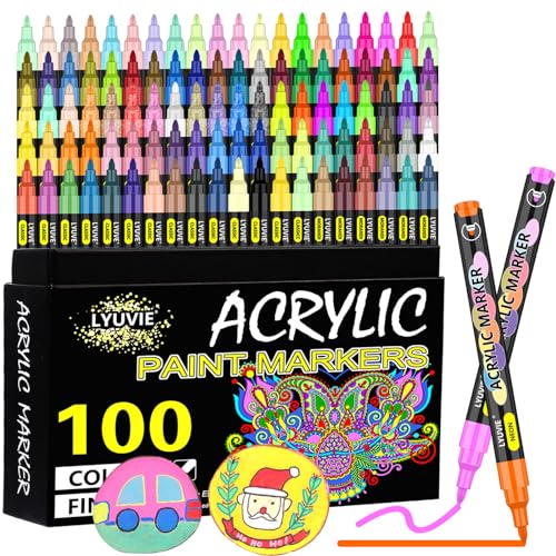 Lyuvie Acrylstifte für Steine Wasserfest,100 Farben Acrylmarker für Holz Rock Painting Glas Kiesel Stein Metall Keramik,Permanent Marker Acrylstifte Wasserfest 0,7mm Extra Feine Spitze Lyuvie Acrylstifte für Steine Wasserfest,100 Farben Acrylmarker für Holz Rock Painting Glas Kiesel Stein Metall Keramik,Permanent Marker Acrylstifte Wasserfest 0,7mm Extra Feine Spitze von Lyuvie