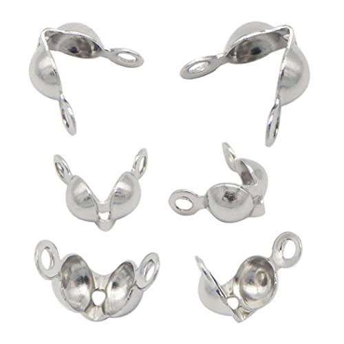 100 Stück Perlen-Spitzen aus Edelstahl mit Klemmschalen-Endkappen, Quetschperlen, Kugelkette, Verbindungsverschluss für Schmuckherstellung, 2,4 mm von Lyxtiorn