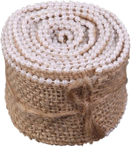 Bänder for Basteln, Sackleinen-Geschenkband, Rolle mit 2 m, for Hochzeiten, Heimhandwerk, Sackleinen, mit Kunstperlen, 4 cm Bänder for Basteln, Sackleinen-Geschenkband, Rolle mit 2 m, for Hochzeiten, Heimhandwerk, Sackleinen, mit Kunstperlen, 4 cm von LyzqxHL