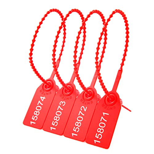 100 Stück Kunststoff Tamper Seals Nummerierte Sicherheitsschilder Kabelbinder für Feuerlöscher Pull Tite Sicherheitslaschen Einweg Selbstsichernde Sicherheitsdichtungen (Rot) von Lzbignun