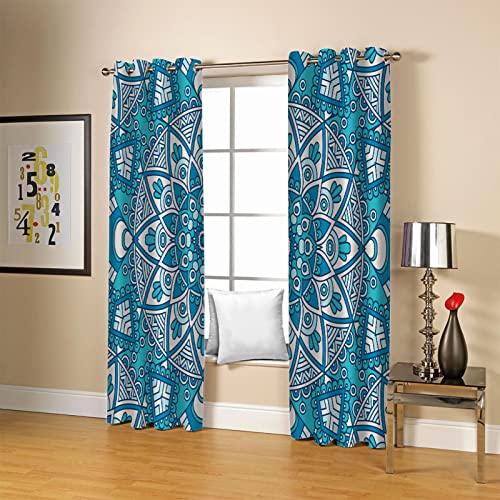 Gardinen Schlafzimmer 2 Stücke Ösenvorhang 3D Blaues Blumenmuster Druck Modern Vorhang Blickdicht, Verdunklungsvorhänge Für Kinderzimmer Und Wohnzimmer 260 X 240 cm (B X H) von Lzjds