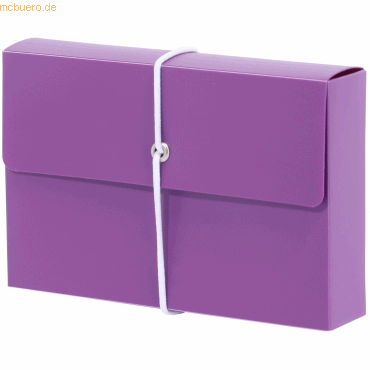 12 x M+M Karteibox A7 mit Gummiband gefüllt berry-violett von M+M