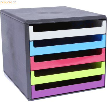 M+M Schubladenbox 5 Schübe anthrazit/Rainbow-Colours sortiert von M+M