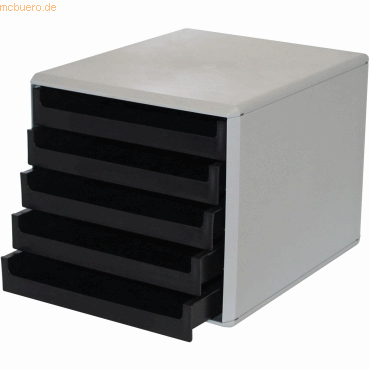 M+M Schubladenbox La Prima 5 Schübe RC-Kunststoff grau/schwarz von M+M