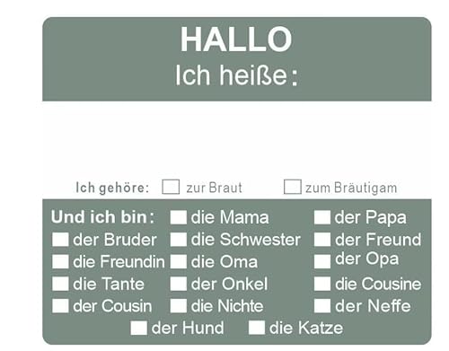 Hochzeits-Namensaufkleber, Personalisierbare Gästesticker mit Beziehungsauswahl, Sage-Grün, Selbstklebend (Grüne) von M Diagne