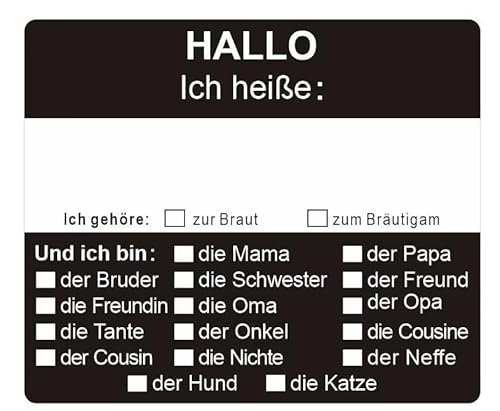 Hochzeits-Namensaufkleber, Personalisierbare Gästesticker mit Beziehungsauswahl, Sage-Grün, Selbstklebend (Schwarz) von M Diagne