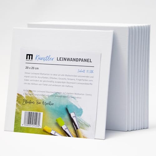 10 Stk. 20x20cm Künstler-Leinwand Malkarton, Malpappen zum bemalen, das leere weiße Leinwandpanel ist aus 100% Baumwolle, 2-fach weiß grundiert und 3mm stark - zum Malen für Profis, Kinder, Hobby 10 Stk. 20x20cm Künstler-Leinwand Malkarton, Malpappen zum bemalen, das leere weiße Leinwandpanel ist aus 100% Baumwolle, 2-fach weiß grundiert und 3mm stark - zum Malen für Profis, Kinder, Hobby von M MERCEO
